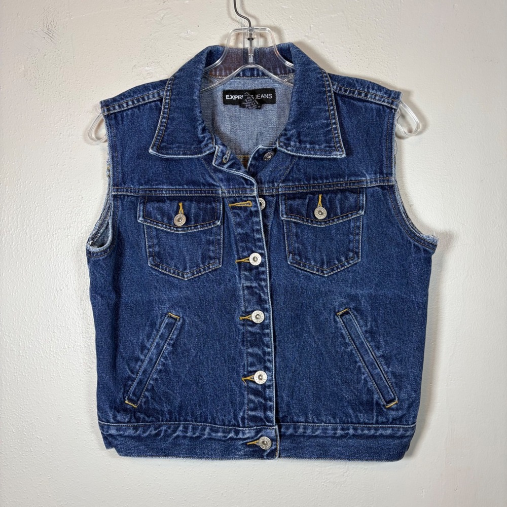 Express Jeans Womens Vintage Denim Vest Medium Wash Cotton Trucker Jacket Small